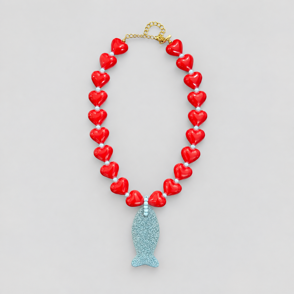 Collar corazon marea pez azul
