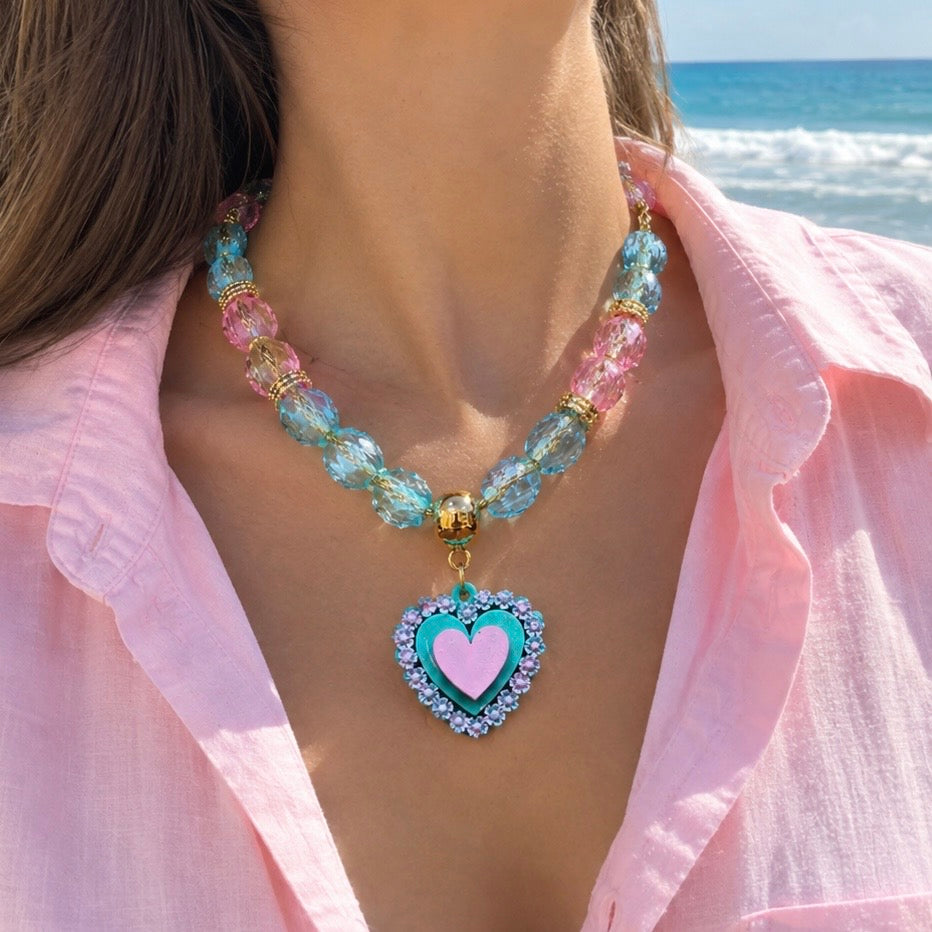 Collar + topos corazón cristal verde