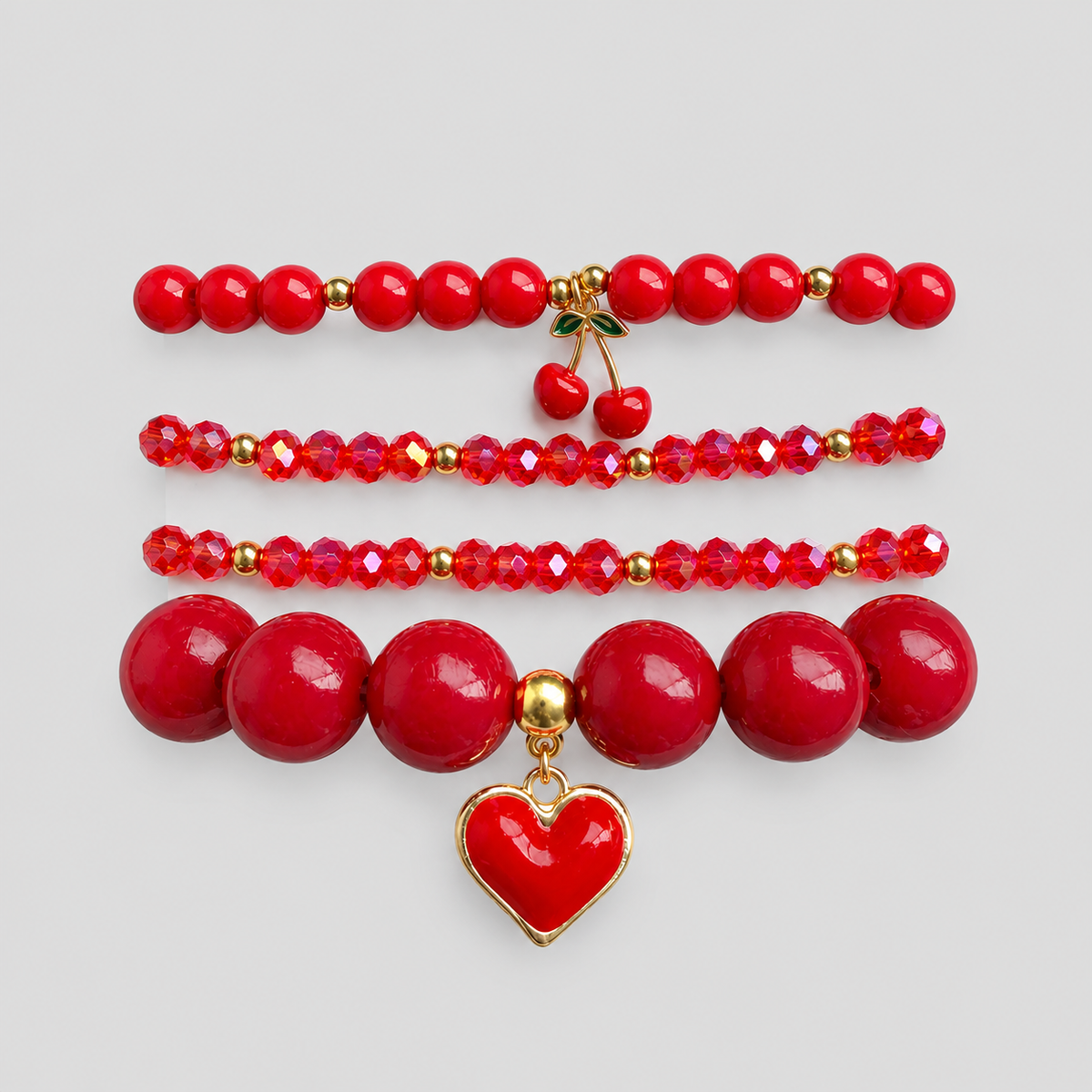 Pulsera corazón cereza rojo x4