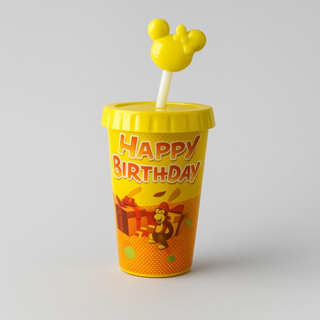Vaso Pitillo Animalitos Amarillo