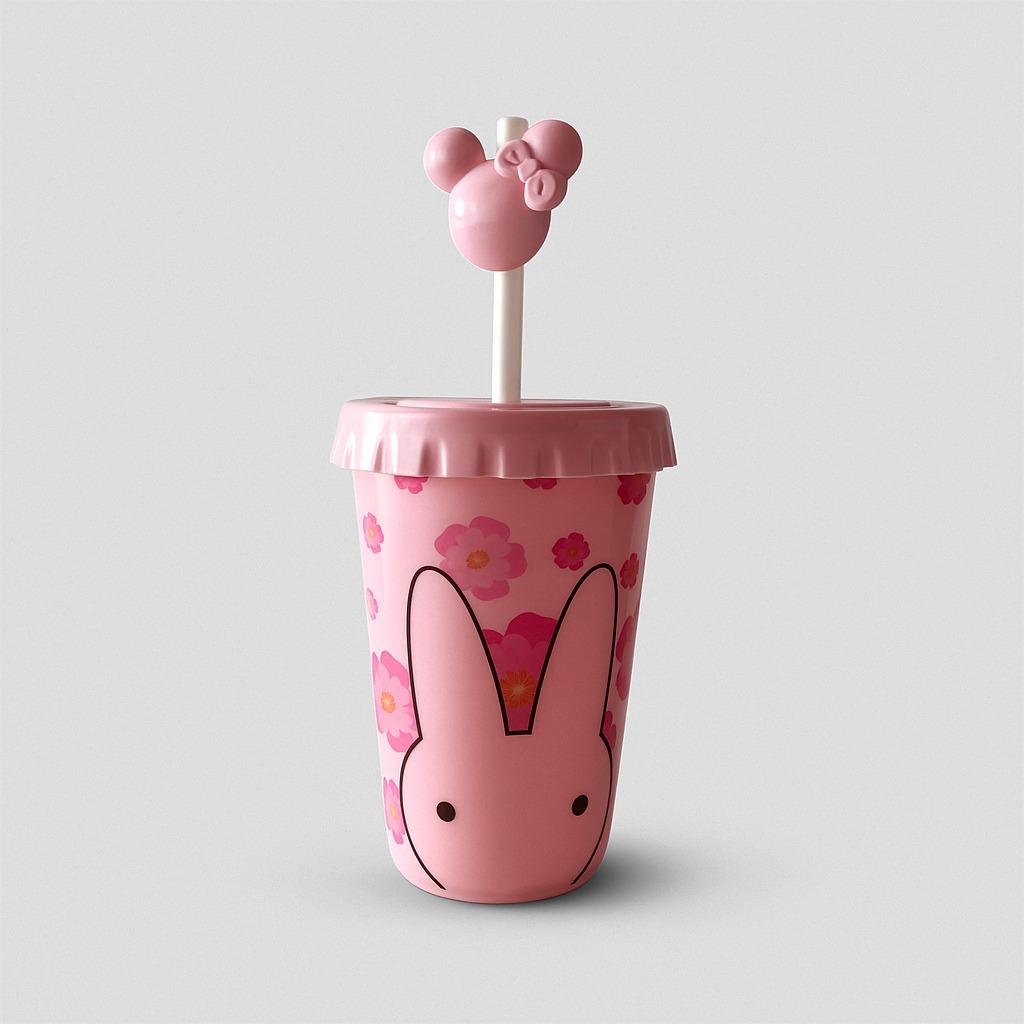 Vaso Pitillo Animalitos Rosa