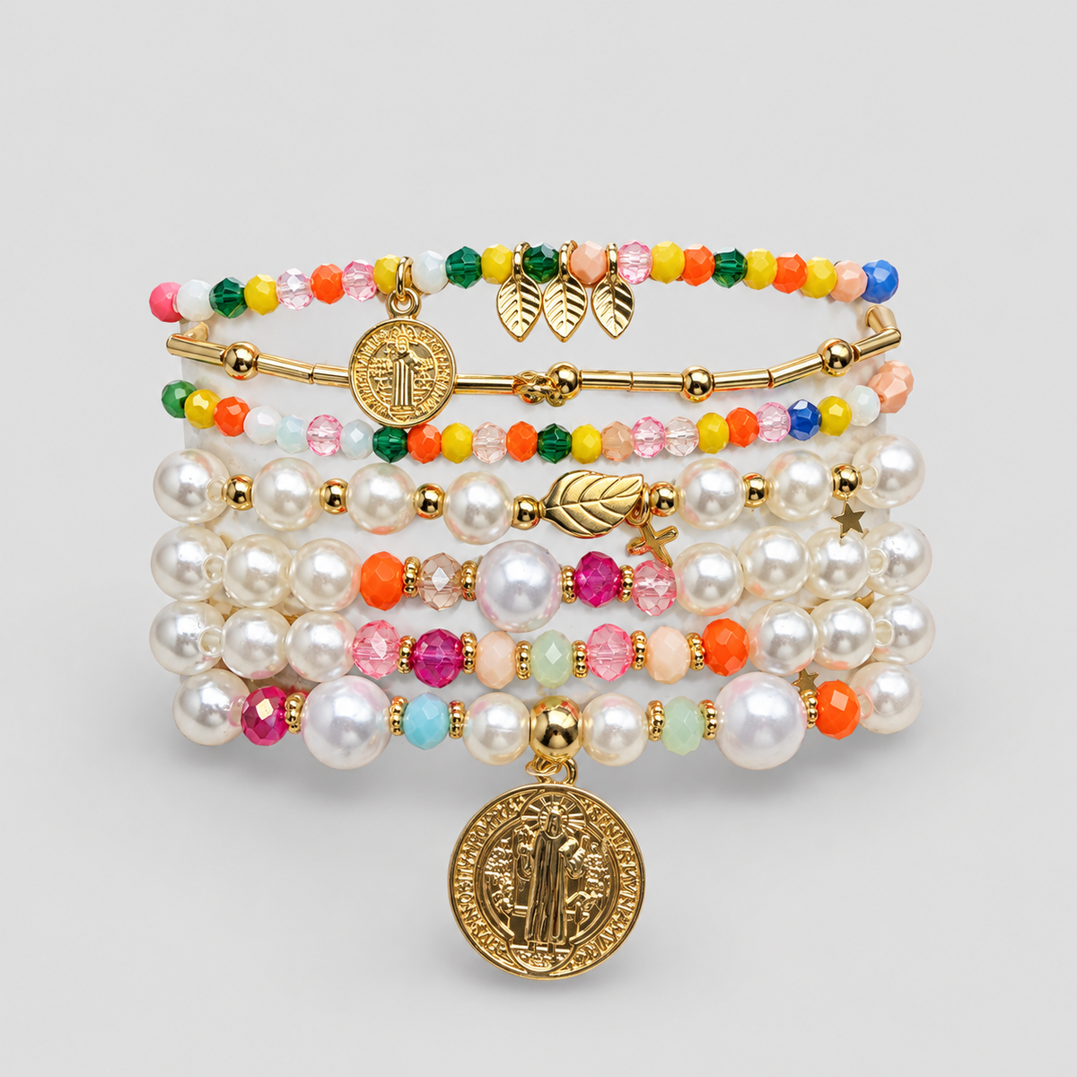 Pulsera moneda san benito multicolor x7