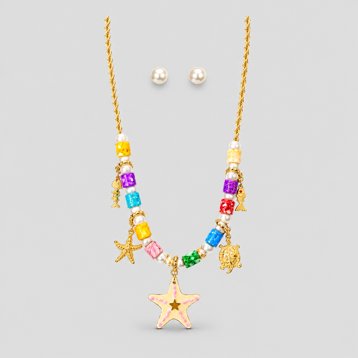 Collar + topos tropical estrella beige