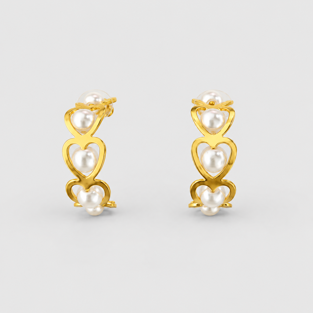 Aretes alma corazón perla dorados