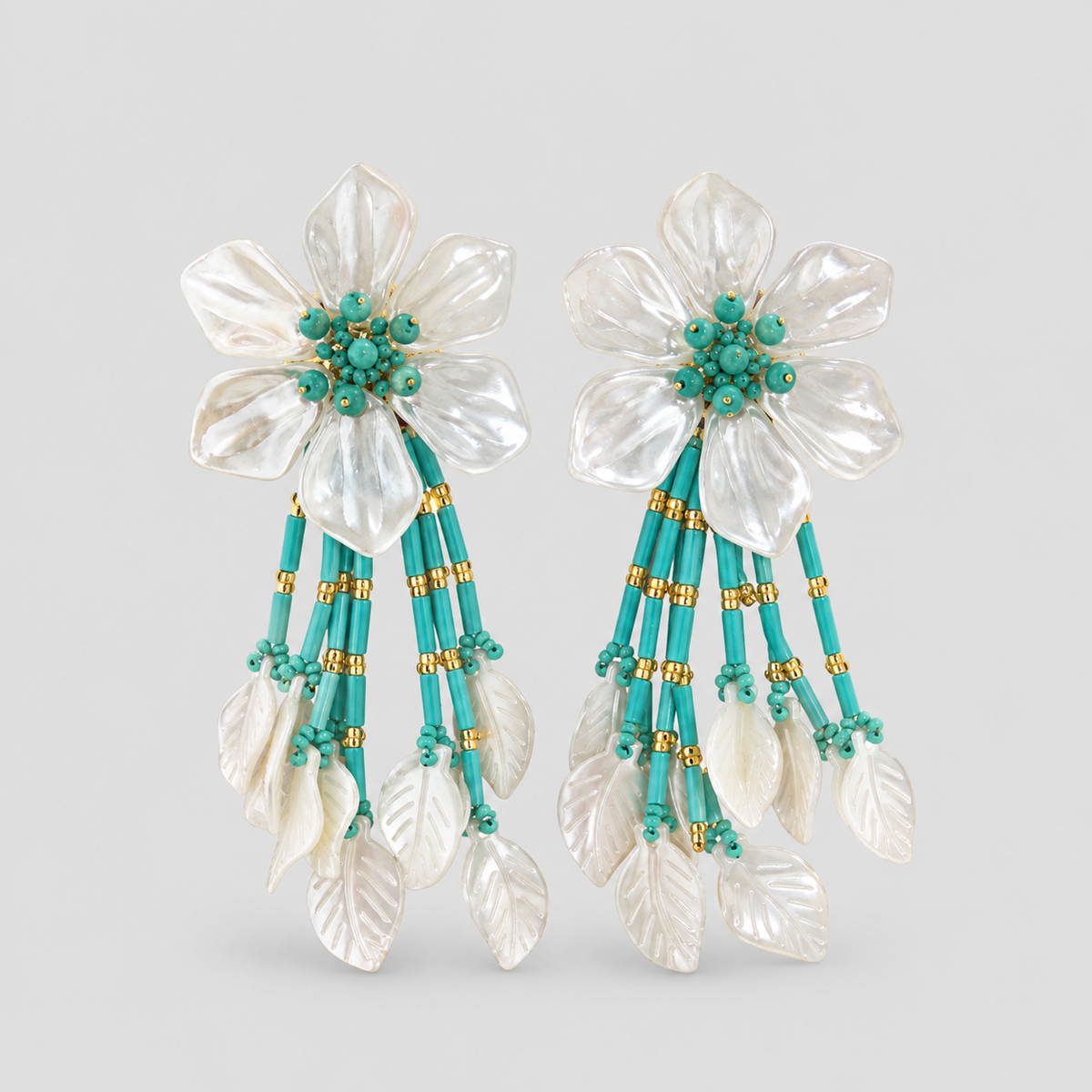 Aretes flor nacar turquesa