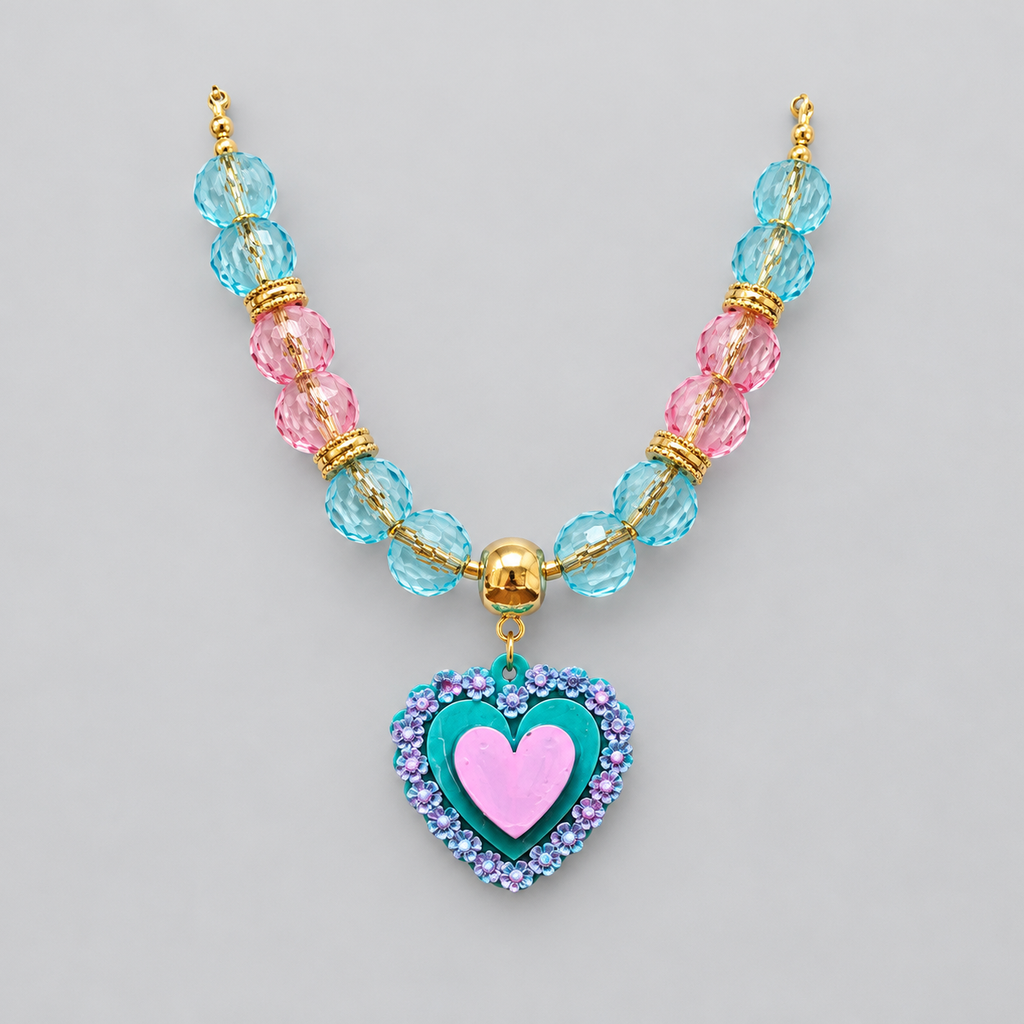 Collar + topos corazón cristal verde