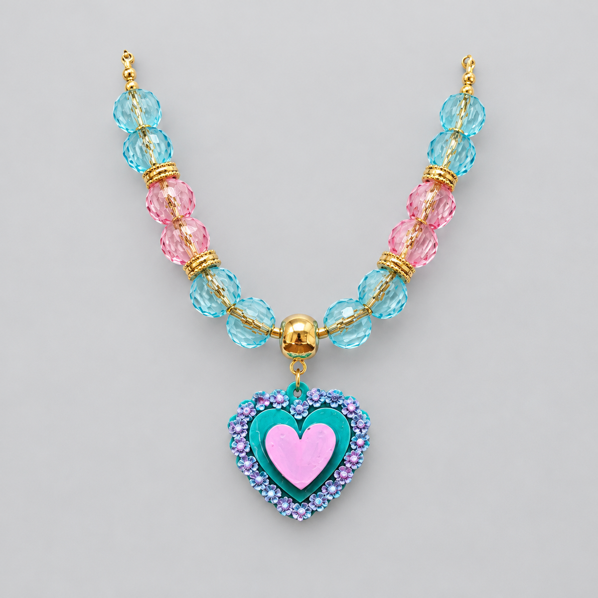 Collar + topos corazón cristal verde