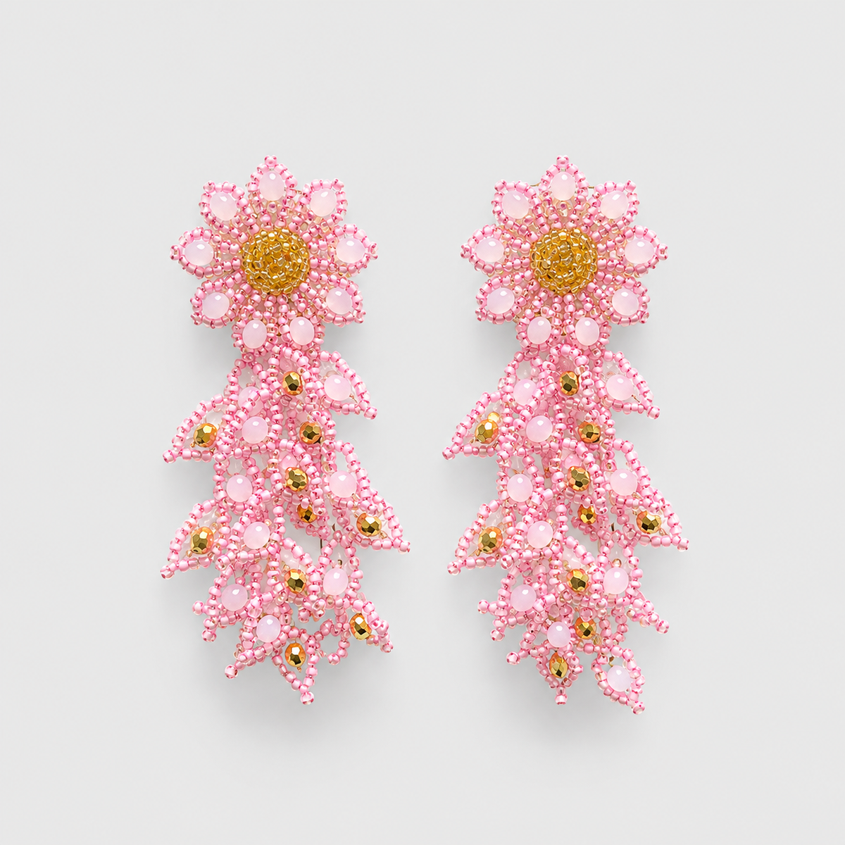 Aretes Tejidos Flor de Cerezo Rosa