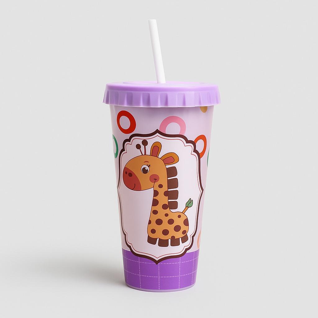 Vaso Pitillo Animalitos Morado