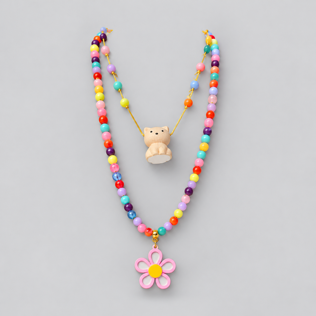 Collar doble + topo flor y gato blanco