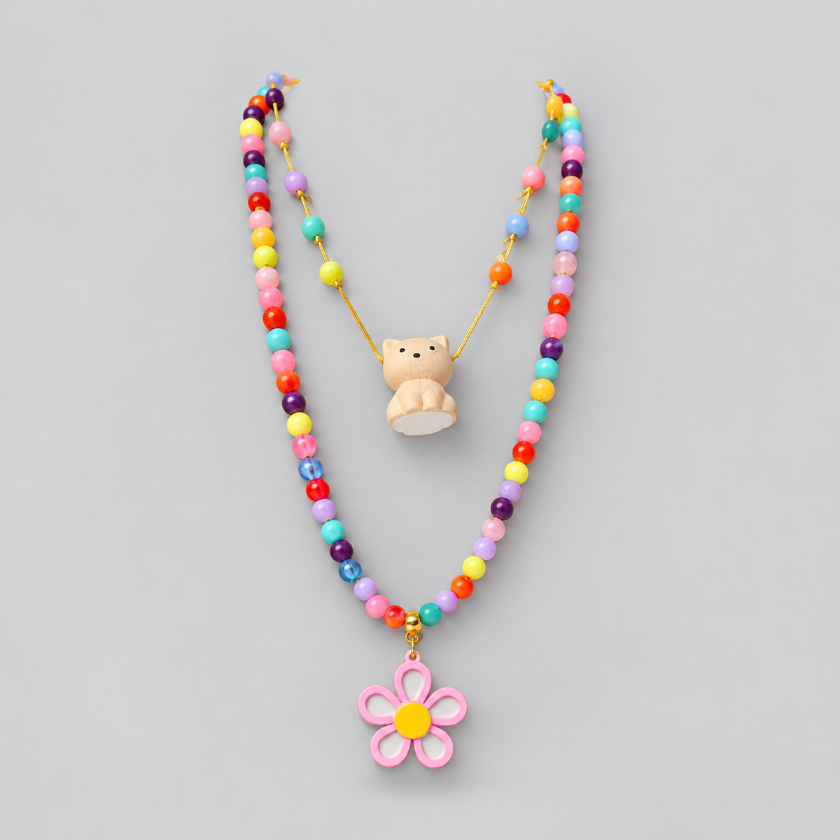 Collar doble + topo flor y gato blanco
