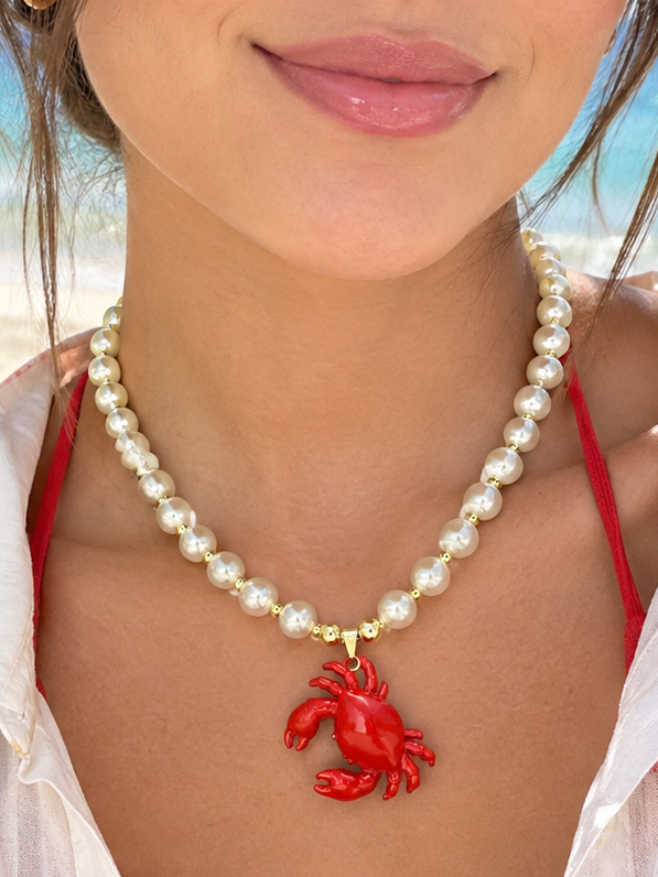 Collar perla cangrejo rojo