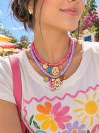Collar doble pretty flores rosado