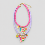 Collar doble pretty flores rosado