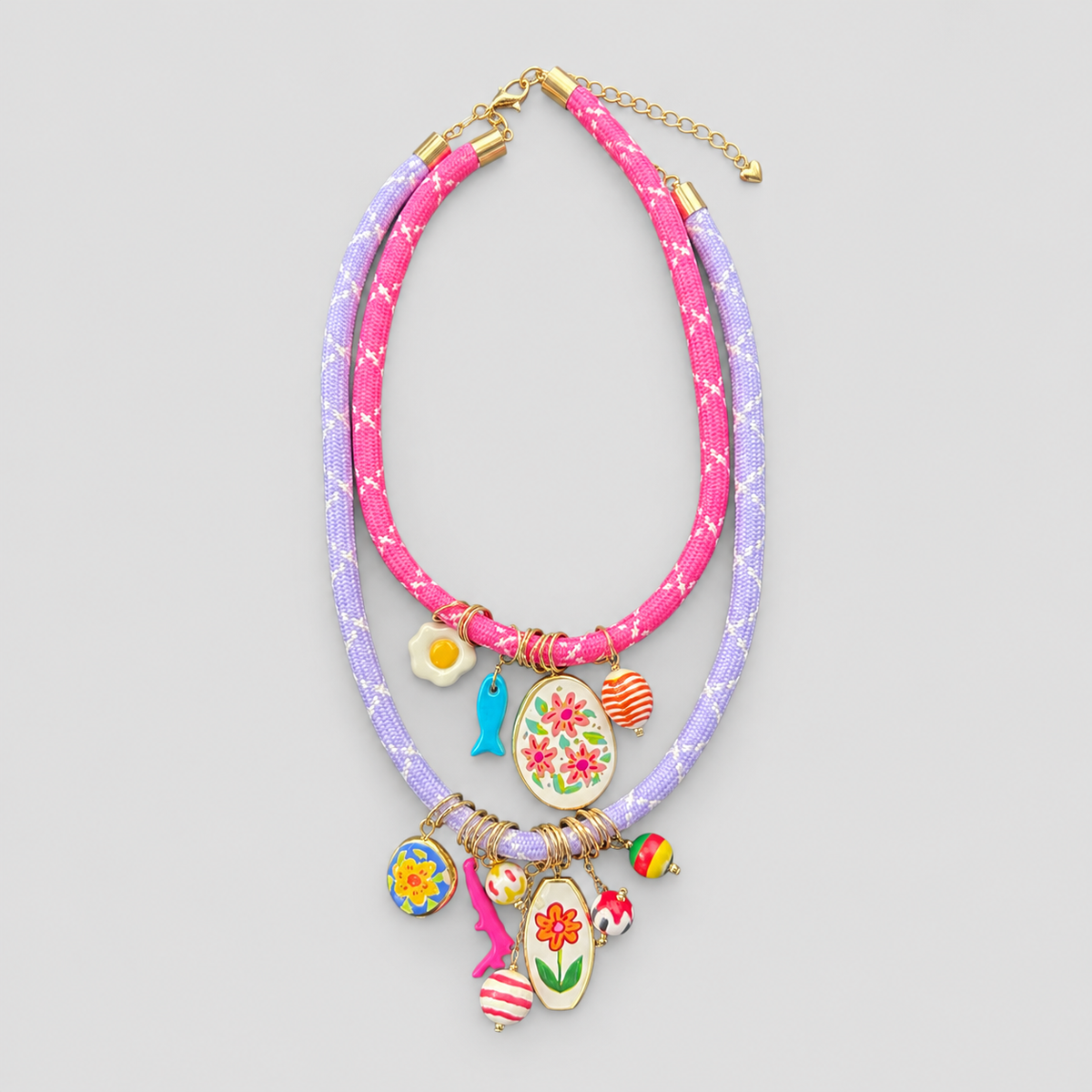 Collar doble pretty flores rosado