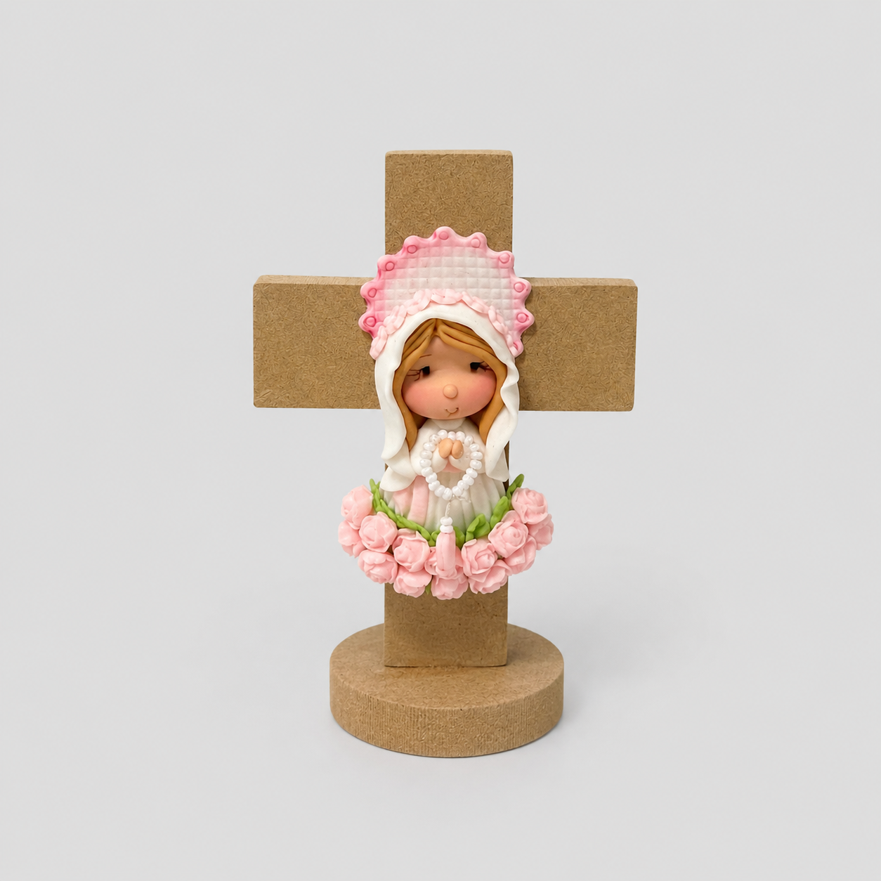 Virgen Base Cruz En Cerámica