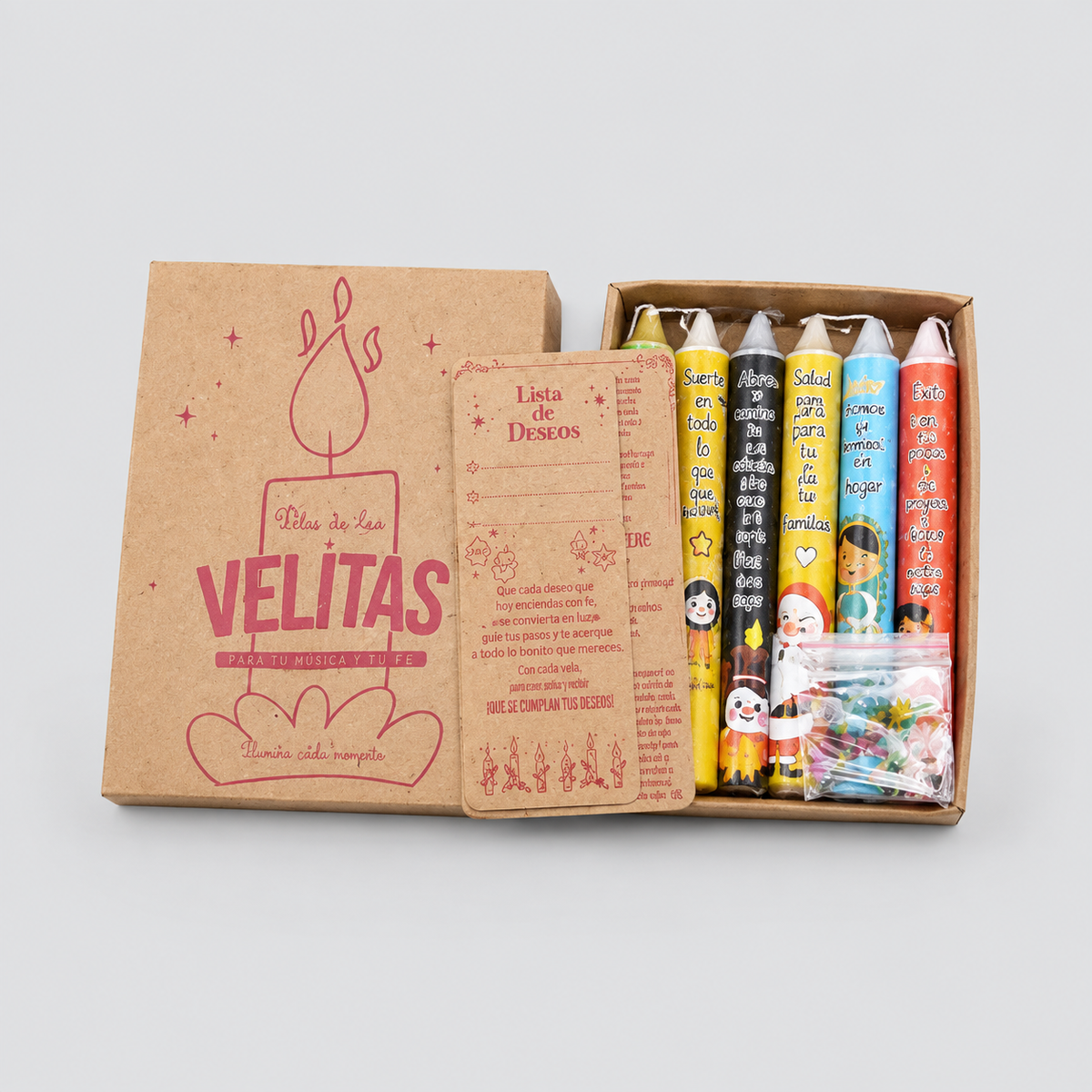 Velas + Bases + Lista Deseos + Oración A La Virgen