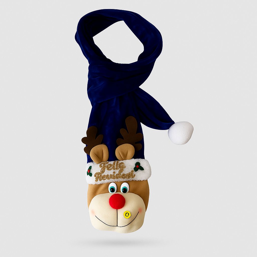 Bufanda Navidad Reno Azul